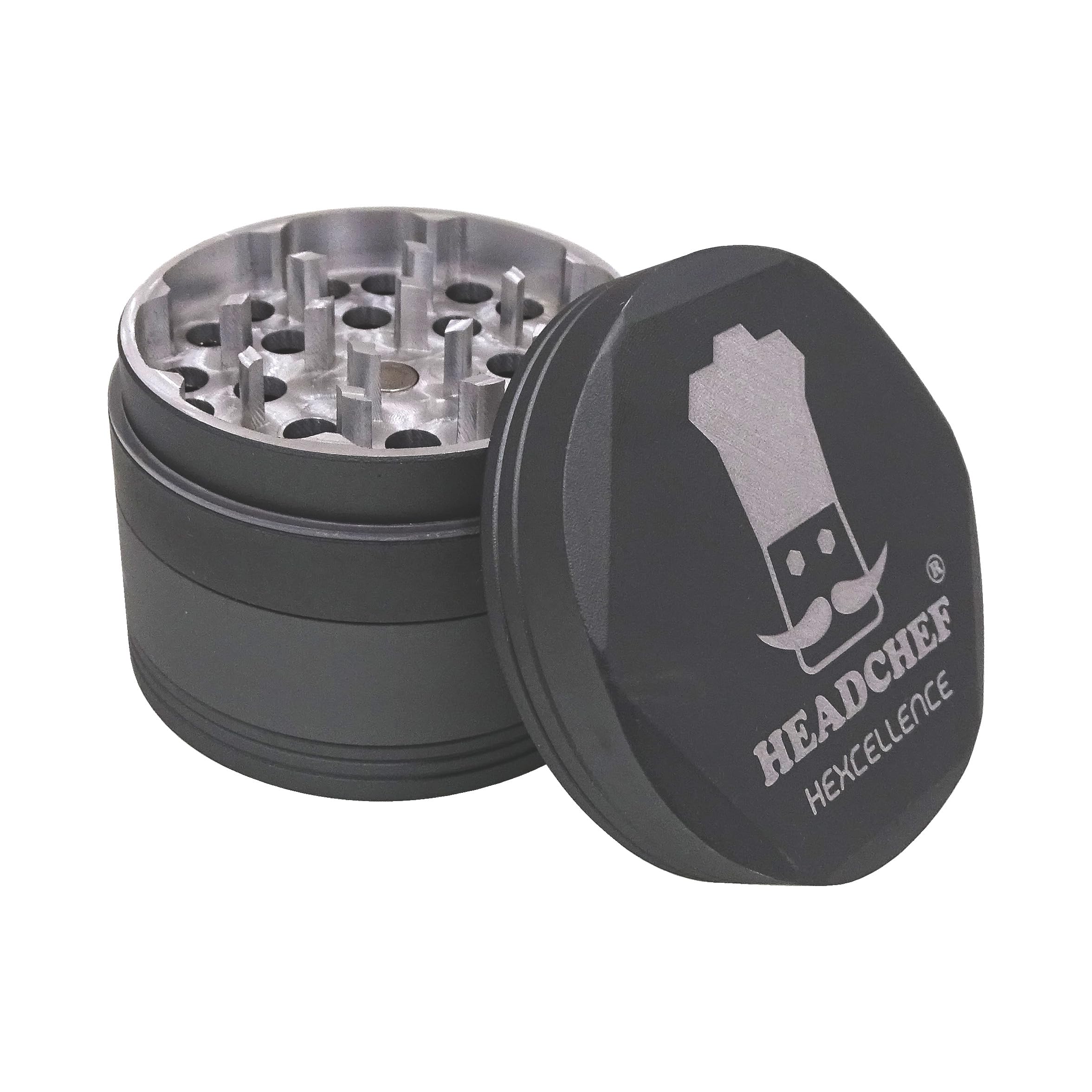 Hexcellence Silk Touch Metal Herb Grinder with Sifter – 4 Piece, 55mm (Grey)