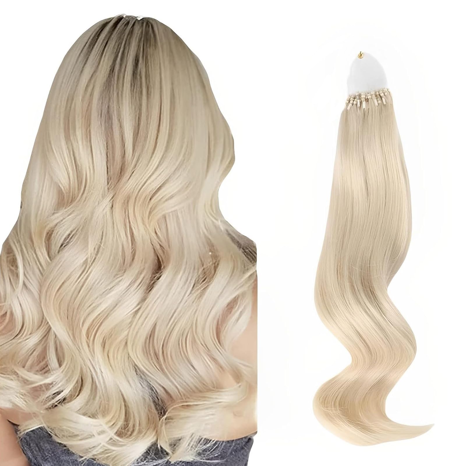 ABH AmazingBeauty Hair Micro Loop Hair Extensions 14 Inch Platinum Blonde Micro Links Hair Extensions Blonde Human Hair Extensions Microloop Hair for Women 50G 50S Pre Bonded Hair Extensions โ image 1