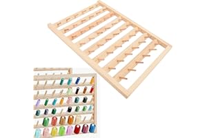 48 Spools Wooden Thread Holder, Sewing Spool Organizer Thread Rack with Hanging Hooks Wall Mounted Sewing Holder Rack for Emb