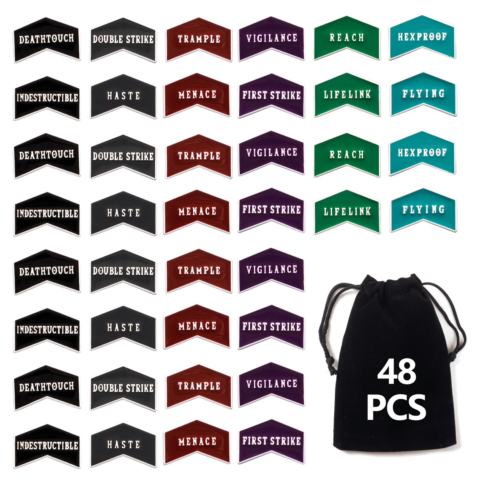 Jicoyin 48 Pieces Magic Gathering Counters Tokens Antique Metal Buff MTG Keyword Counters Set Double Sided Compatible with MTG with Velvet Drawstring Pouch