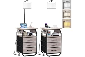 runjuly Floor Lamp with Table Set of 2, Night Stand with Lamps Attached 3-Color Temperature Bulb, End Tables Lamps with 3 Dra