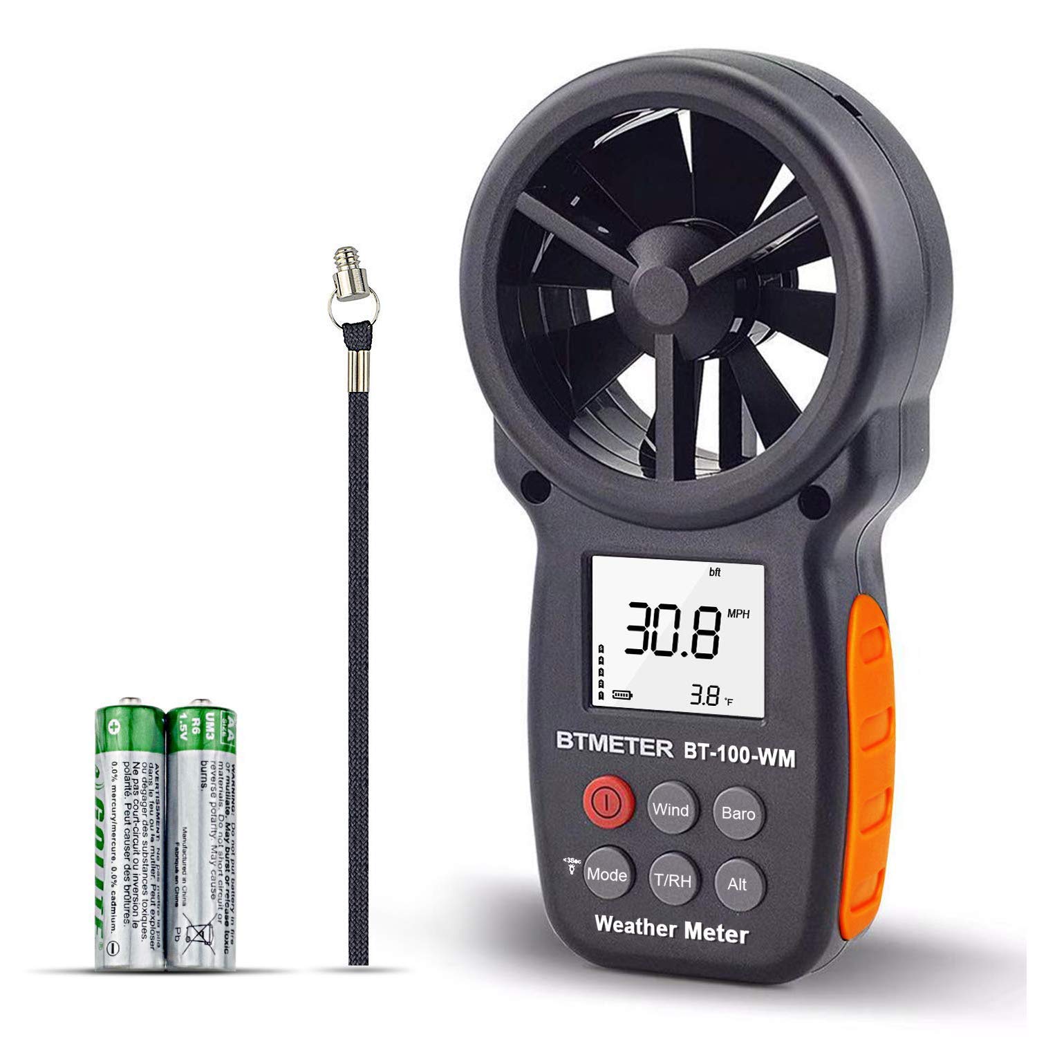 BTMETER Digital Anemometer Barometer Handheld, for Wind Speed Temperature Wind Chill Tester w/Humidity, Altitude, Barometric Pressure Meter for Climbing Drone HVAC CFM BT-100WM