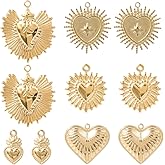 SUNNYCLUE 1 Box 10Pcs 5 Styles Real 14K Gold Plated Heart Charms Love Themed Charms Stainless Steel Sacred Sweet Valentines Pendants for Jewelry Making Supplies Crafting DIY Necklace Earring Adult
