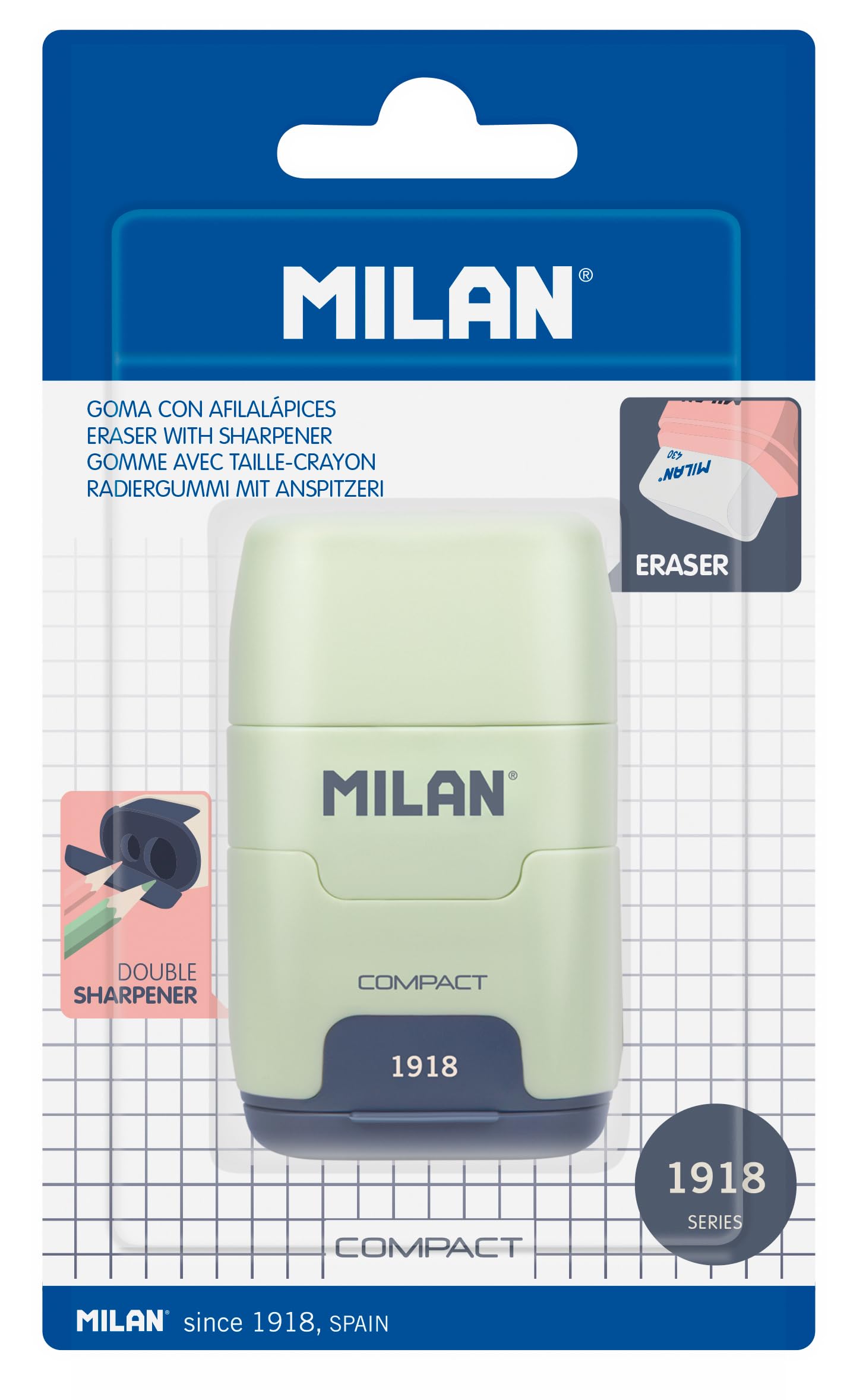 MILAN® Blister Sharpener Compact 1918 Assorted Colours