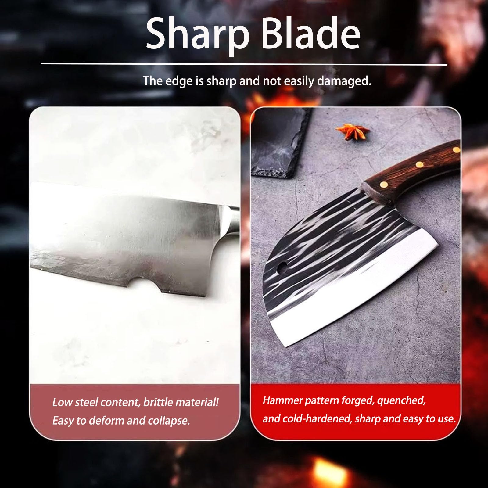 TIANYUE-FONG Meat Cleaver, Professional Chef Knife 6-inch High Carbon Stainless Steel Heavy Duty Butcher Knife for Chopping Meat, Bones & Vegetables, Ergonomic Handle for Chefs & Home Cooking