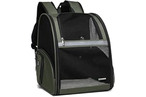 FERMAO Cat Backpack Carrier，Airline Approve Carrier Backpack Small Dog and Middle Cat Puppy Kitty，Fully Breathable Mesh Desing Pet Travel Bag Up to 15 Lbs，Great for Travel Hiking Camping Outdoor（DarkGreen）