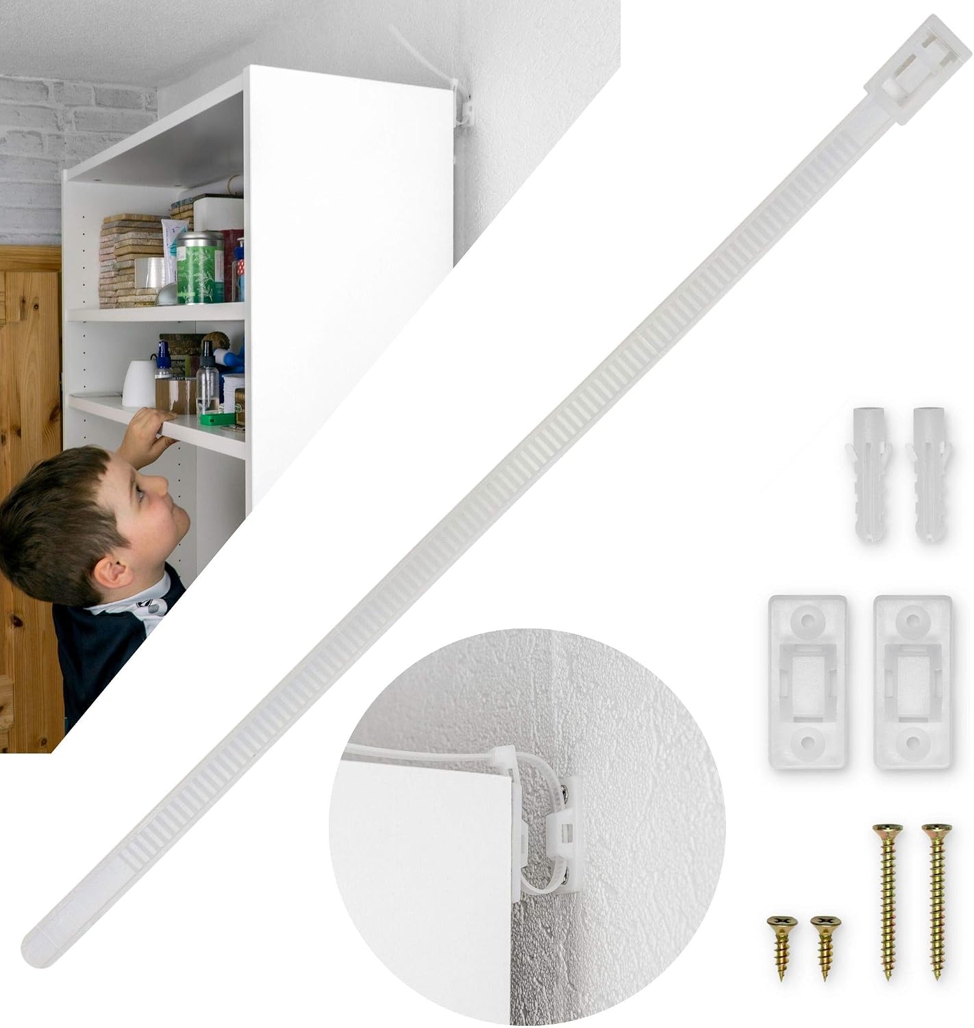 Anti-tip Device for Shelves chests of Drawers and cupboards, 10 Pack, for screwing Easy to Activate/deactivate