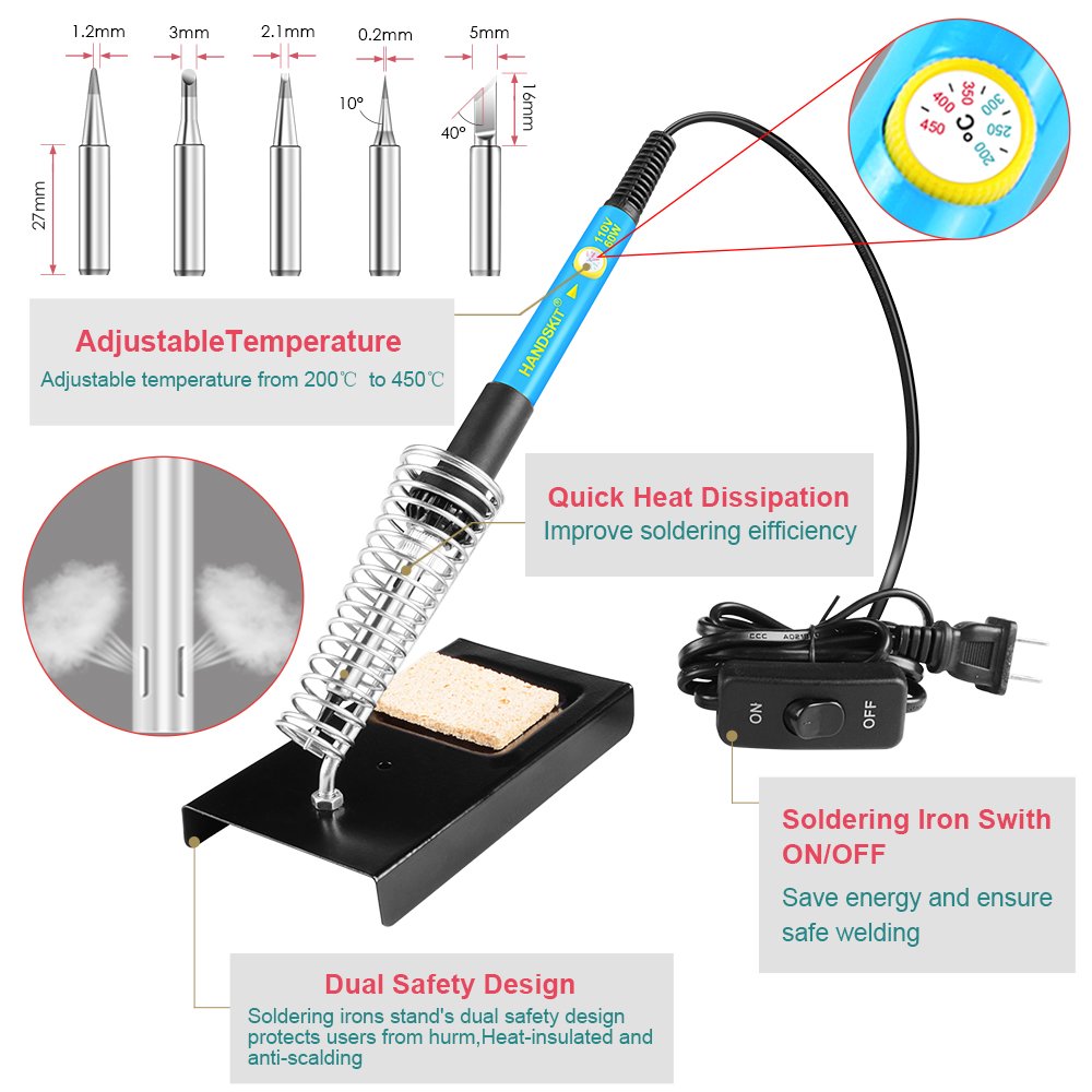 handskit Soldering Kit,Soldering Iron Kit 60W 110V with Temperature