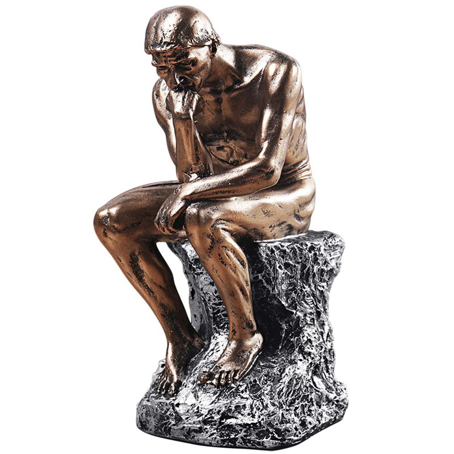 LECMACY Hoogwaardig Koud Brons Denker Standbeeld 24 cm Rodin Geïnspireerd Ontwerp 14 cm L x 10 cm B x 23 cm H (zandsteen Kleur