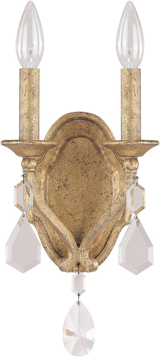Capital Lighting 1617AG-CR Blakely 2-Light Wall Sconce, Antique Gold Finish with Clear Crystal Accents