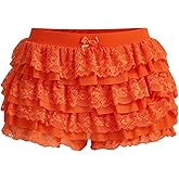 BEAUDRM Women's Y2k Ruffle Shorts Lace Lolita Bloomers Elastic Waist Bow Front Shorts Micro Boyshorts Solid Orange X-Small