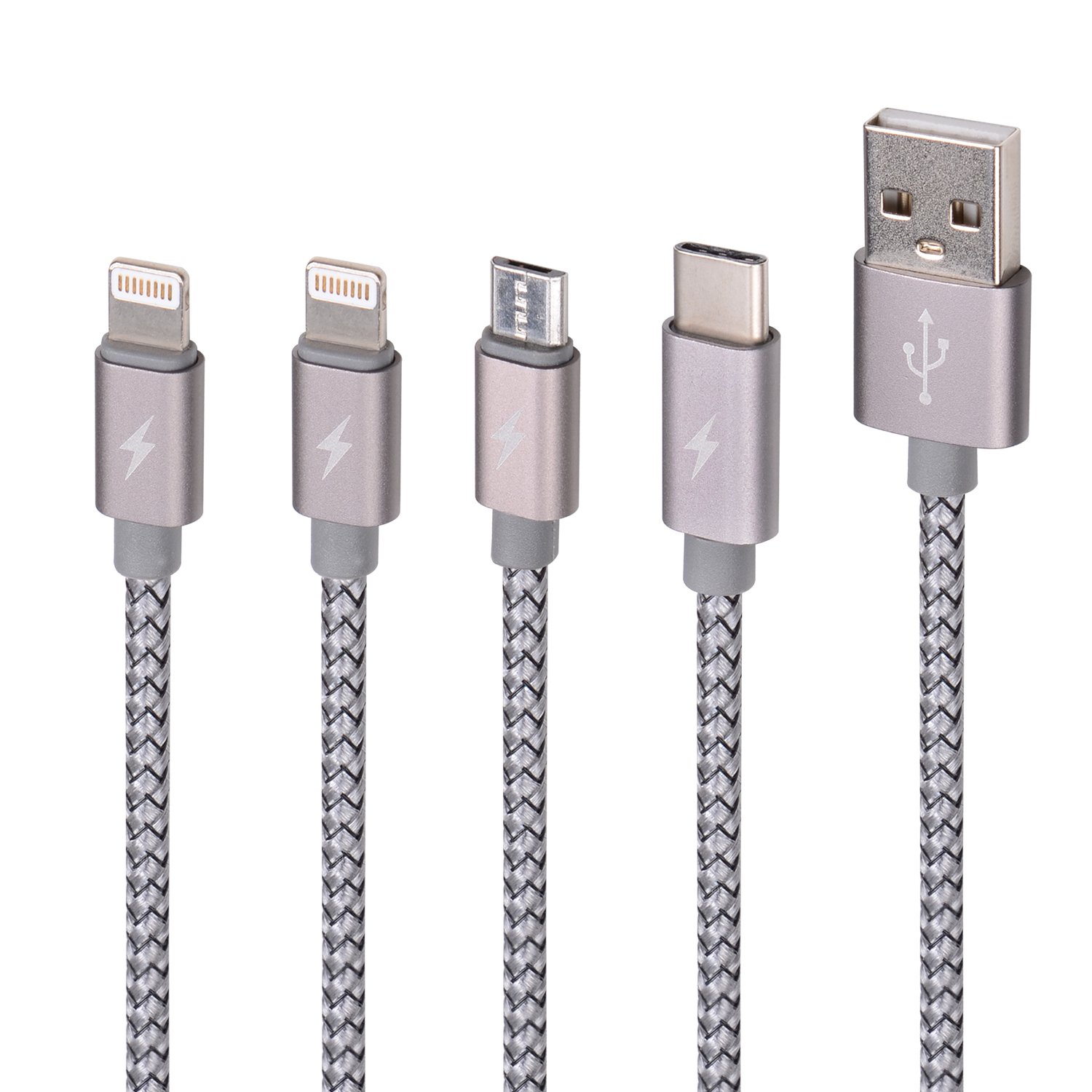 AnnToo 3.3 FT 4 in 1 Multi USB Charging Cables Nylon Braided for Mobile Devices Charging - Grey