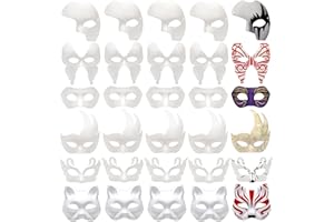 Nicunom 30 Pack Paper Mache Art Masks, DIY Blank Masks Paintable for Art Party Mardi Gras Cosplay Halloween Christmas