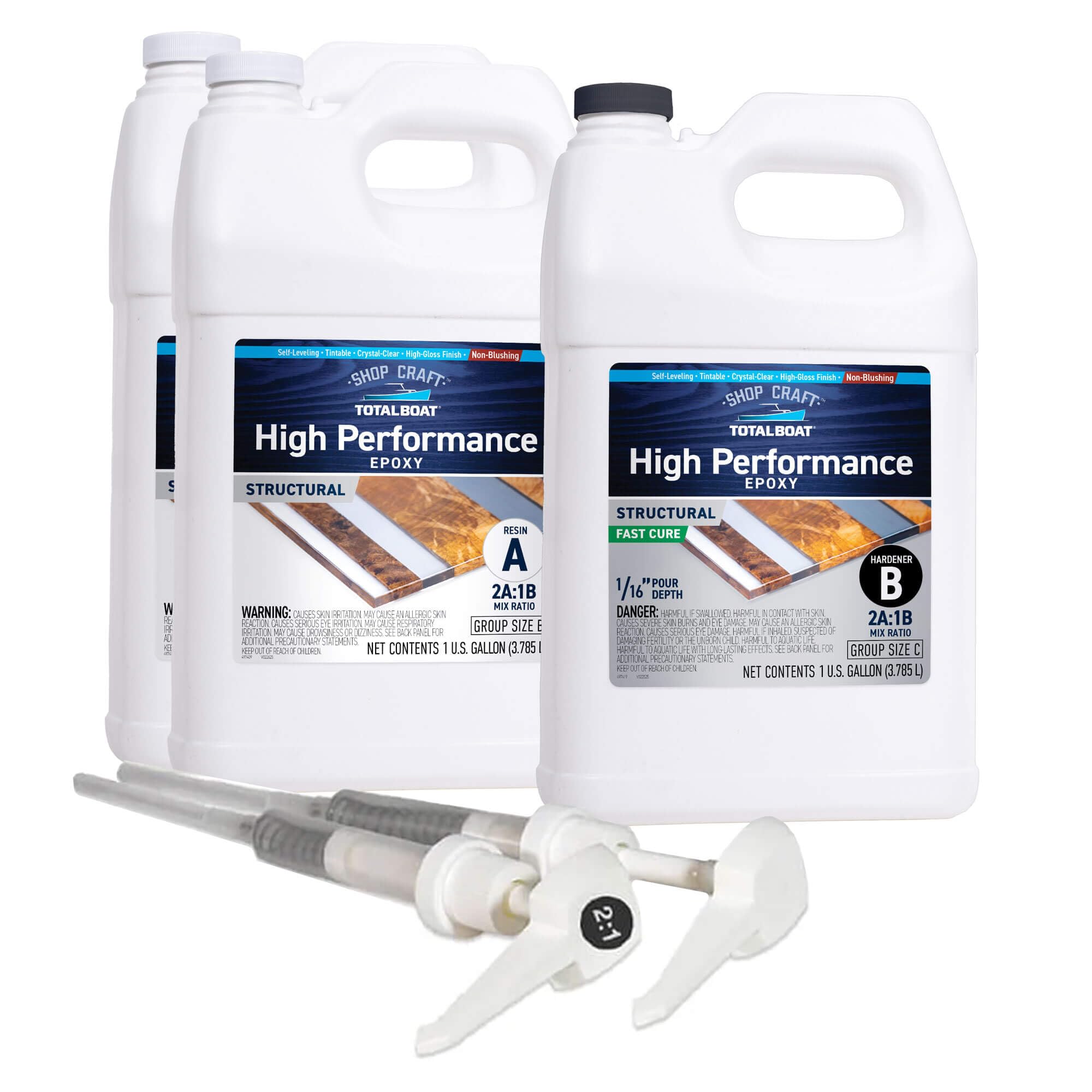 TotalBoat High Performance Epoxy Kit, Crystal Clear Marine Grade Resin and Hardener for Woodworking, Fiberglass and Wood Boat Building and Repair (3 Gallon, Fast) Image