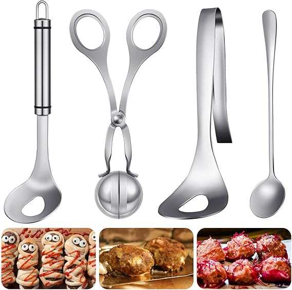 4 Pieces Meatball Spoons Stainless Steel Meat Baller Tongs Homemade