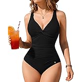 Popilush Tummy Control Shapewear Swimsuit One Piece Bathing Suit for Women Twist Front Ruched Swimwear