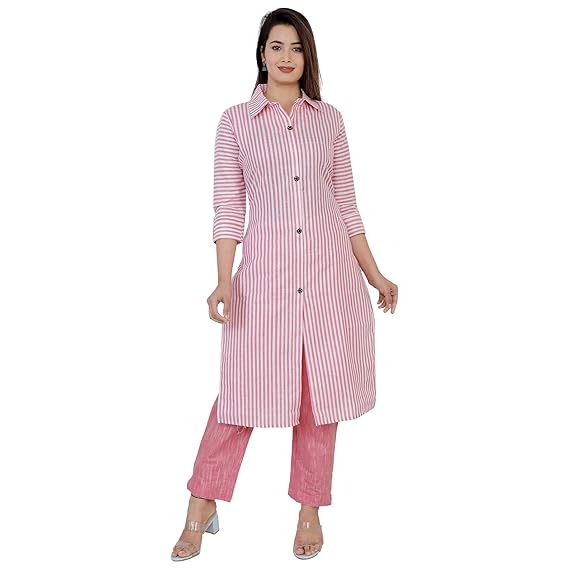 Oxyco Jaipuri Cotton Strip Kurta Pant Set for women's