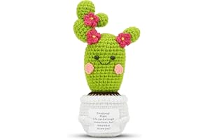 Hoedia Handmade Emotional Pickle Gift, Emotional Cucumber Crochet Doll Inspirational Gifts with Cards, Cute Knitted Funny Support Pickle Potato Friend Birthday (Blossom Cactus)
