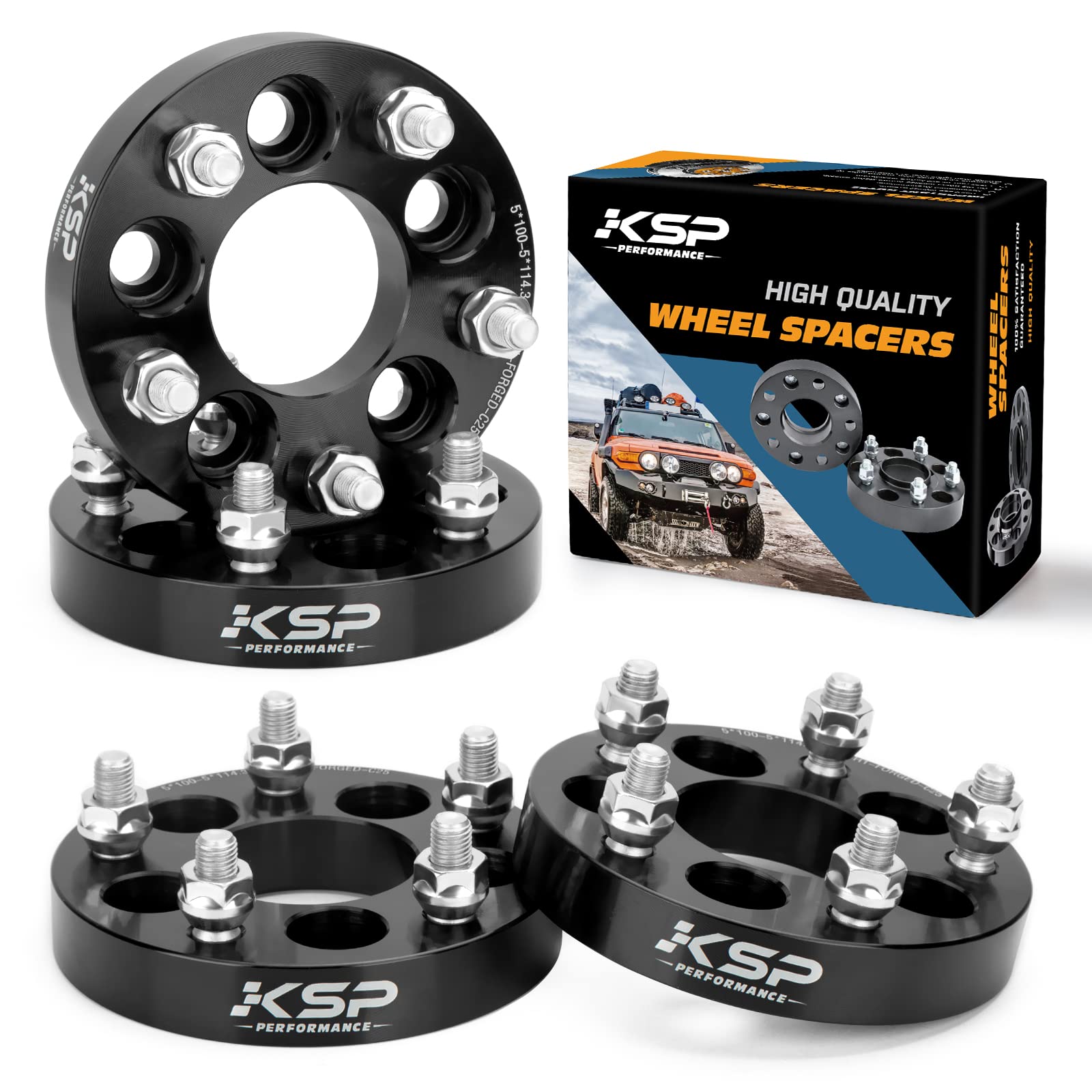 Photo 1 of KSP 25mm Wheel Spacers 5x100 to 5x114.3, Change Bolt Pattern Wheel Adapter with 12x1.5 Stud 64.1mm Hub Bore Compatible with Toyo-ta Che-vy Dodge, 5x4.5 Large Wheel Work on 5X100 Small Vehicle Hub