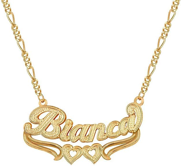Cfustiy Double Plated Gold Name Plate Necklace Personalized