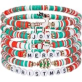 hoyuwak Festive Christmas Bracelets Set of 6 - Adjustable Holiday Charm Bracelets for Christmas Decorations, Red Green Candy Colors, Gift for Women Teens Girls
