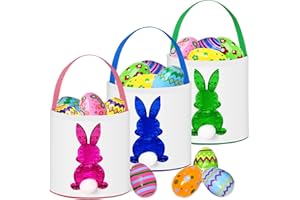 KMUYSL Easter Basket Bags for Kids, 3 Pack Large Bunny Easter Baskets for Boys Girls, Empty Easter Egg Hunting Bucket with Handles, Cute Easter Decoration Bags, Easter Toys Gift for Kids (Shiny)