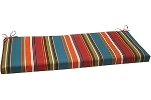 Pillow Perfect Stripe Indoor/Outdoor Sofa Setee Bench Swing Cushion with Ties, Weather, and Fade Resistant, 18" x 45", Red/Brown Westport, 1 Count