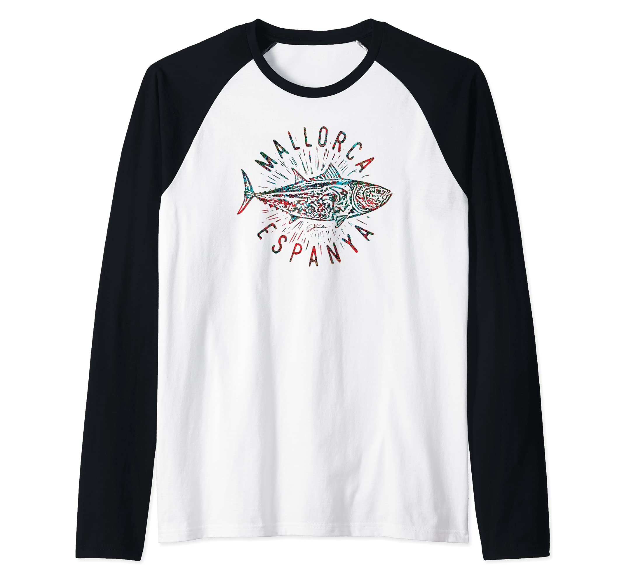JCombs: Mallorca, Balearic Islands, Spain, Bluefin Tuna Raglan Baseball Tee