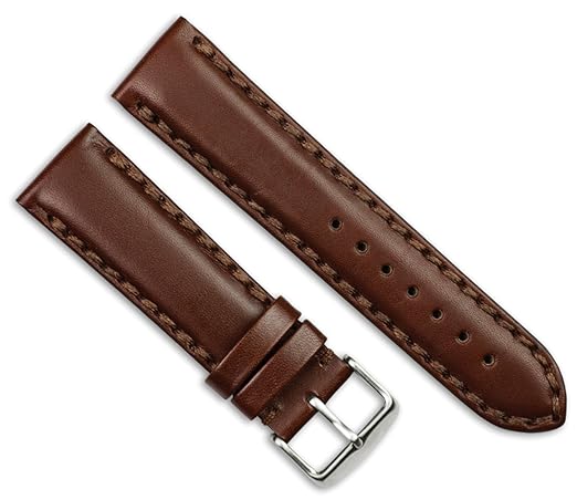 Hand Stitched Oil Leather Watch Band - Brown - 18mm