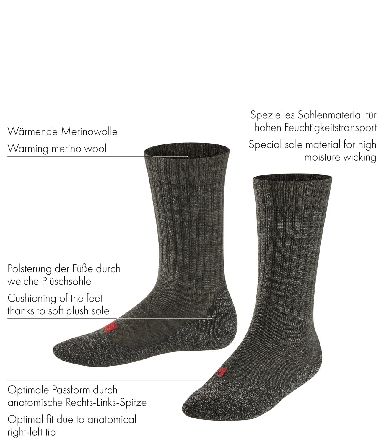 FALKE Unisex Kinder Socken Active Warm K So Wolle Funktionsmaterial dick atmungsaktiv einfarbig 1 Paar, Grau Mid Grey Melange 3530, 27-30 4