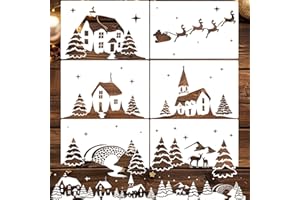SUNVERSE Christmas Stencils for Window Glass Large Christmas Window Stencil Reusable 58.5” Winter Forest House Village Holiday Stencils for Painting on Window Glass Wall Doormat Wood