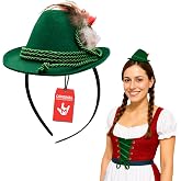 Nicky Bigs Novelties Oktoberfest Hat Headband Women, German Alpine Hat | Green Mini Alpine Hat Headband, Braided Cord &amp; Faux Feather Accent, One Size Fits Most, Perfect Oktoberfest Accessory