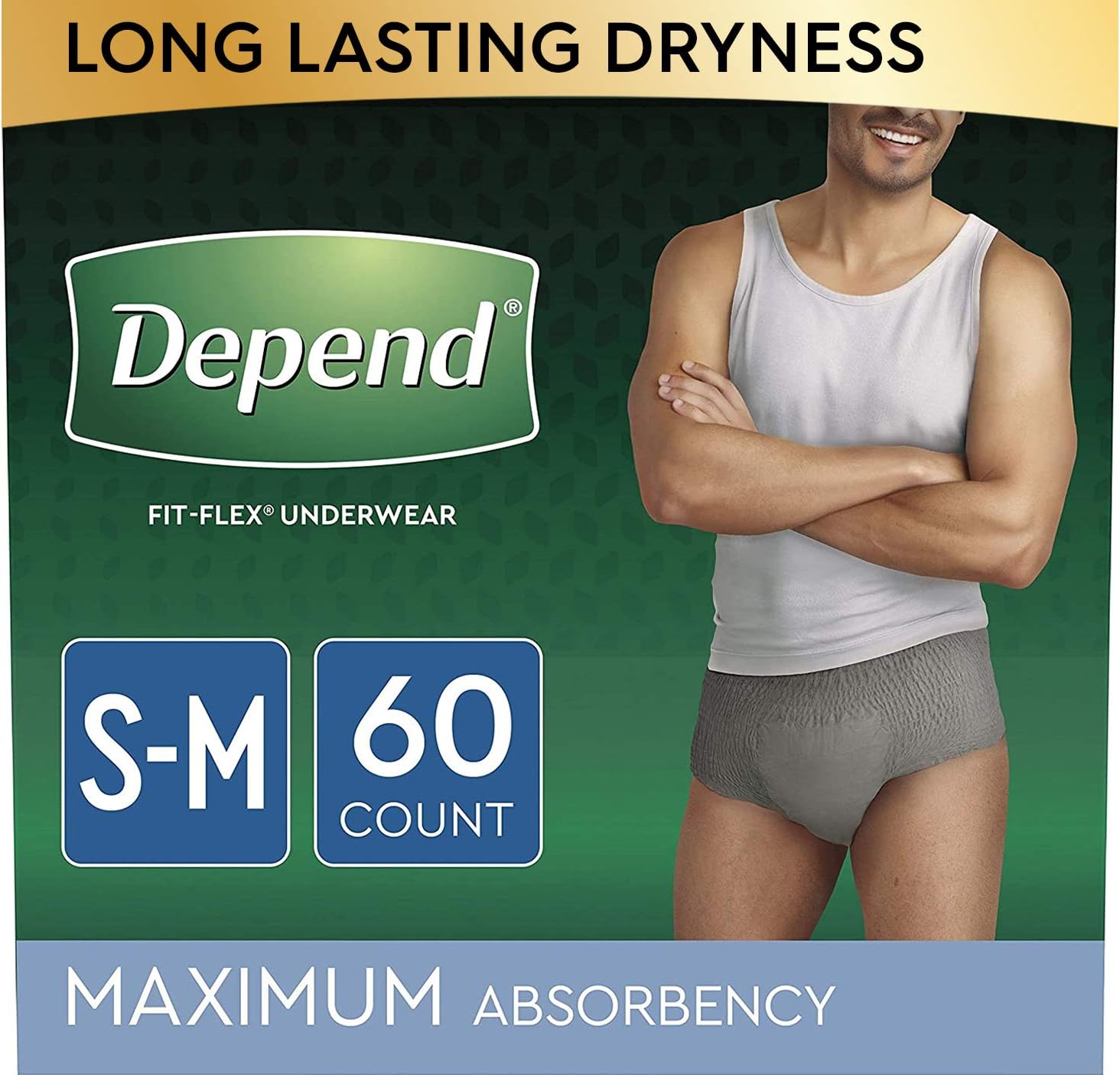 Depend FIT-FLEX Incontinence Underwear for Men, Maximum Absorbency, Disposable, S/M, Grey, 60 Count (2 Packs of 30) (Packaging May Vary): Grocery & Gourmet Food