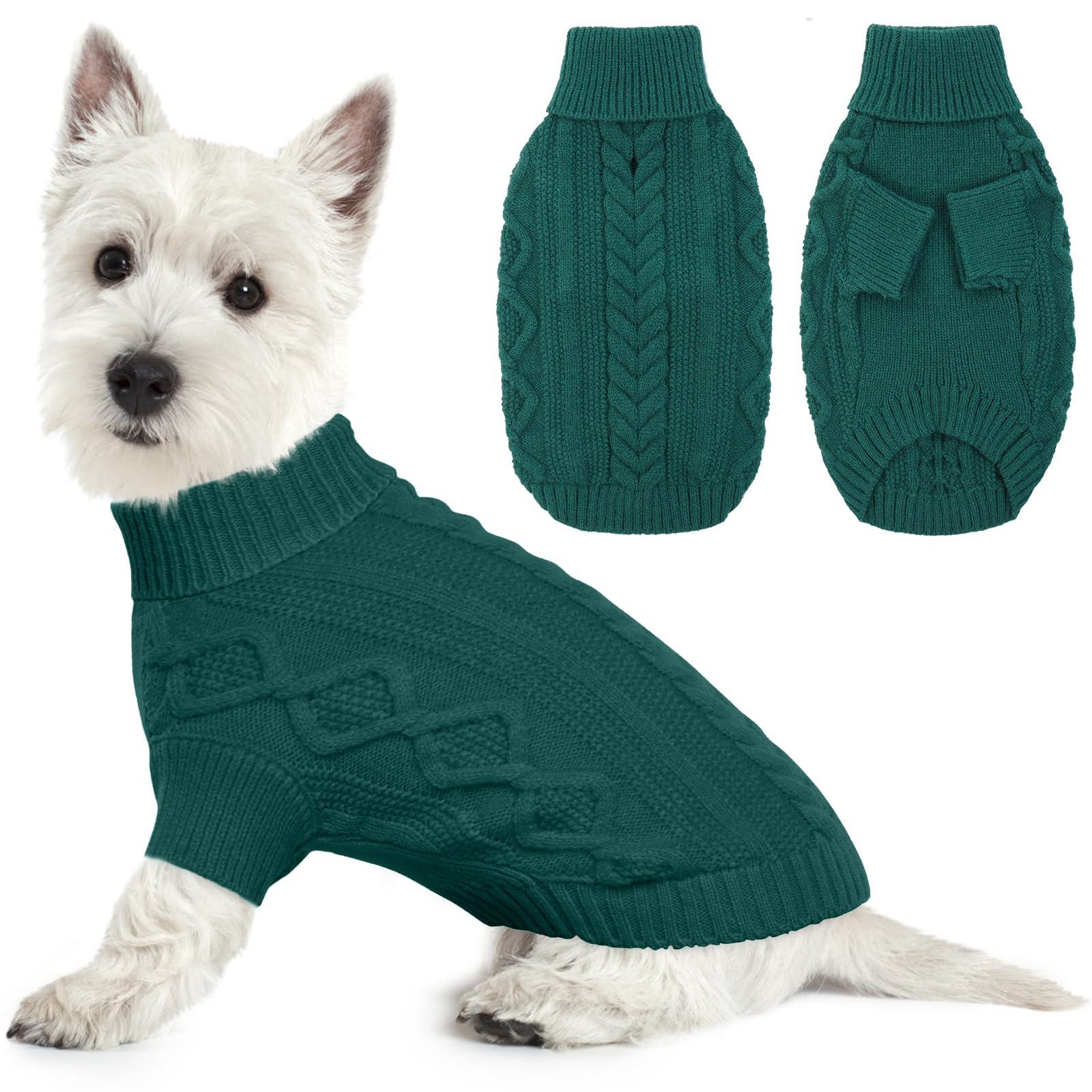 Lelepet Jumper Winter Pullover, Knitted Warm Turtleneck Christmas Sweater for Dogs, Soft Knitwear for Small Pets, Boys Girls Vest Outfit Cat Sweater, PeacockGreen, XS