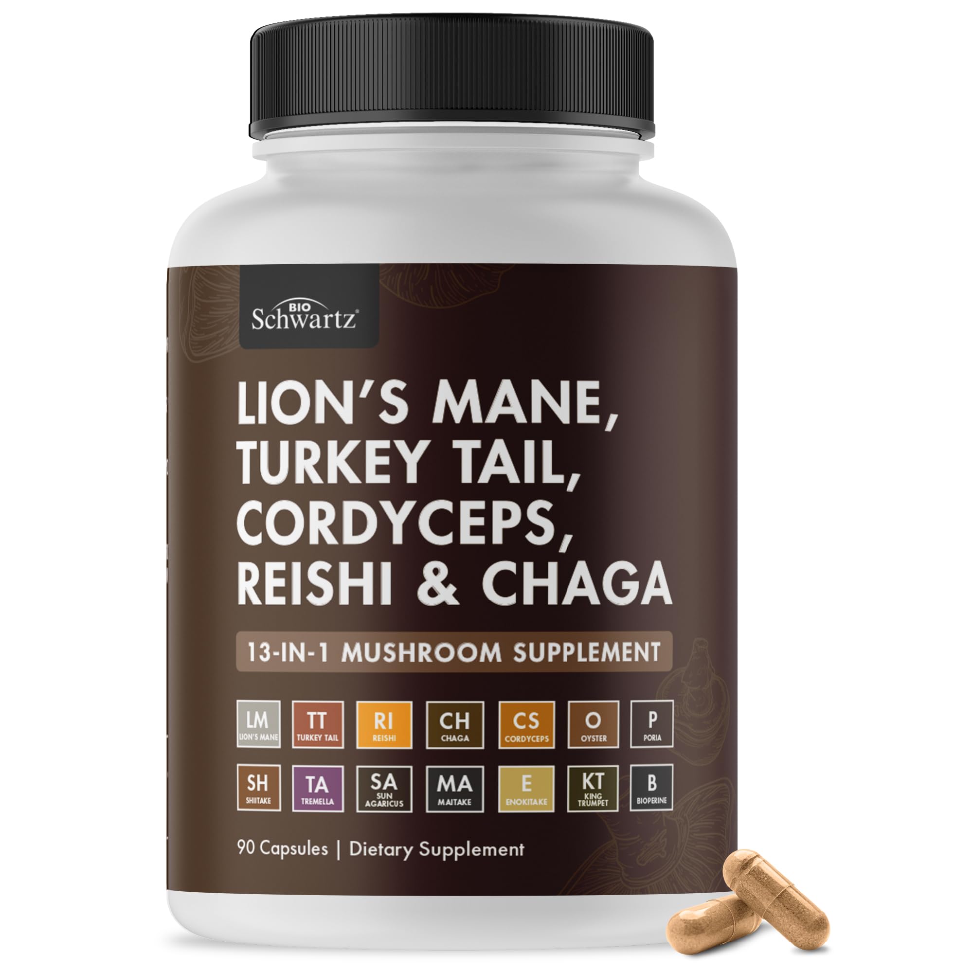 Lion's Mane, Turkey Tail, Cordyceps, Reishi & Chaga