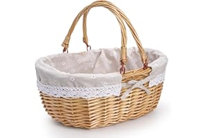 Dicunoy Wicker Picnic Basket with Handle, Large Empty Gift Basket to Fill, Open Top Market Harvest Baskets for Garden, Fruit,