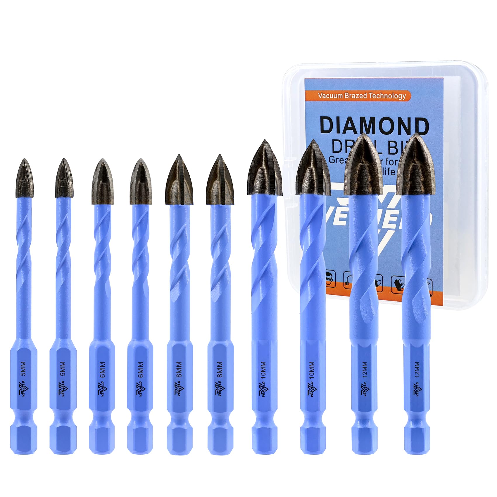 VENJELD Masonry Drill Bits Set - 5/6/8/10/12mm X 2 10Pcs Carbide Drill Bit for Wood Plastic Masonry Ceramic - Quick Change Hex Shank with Storage Case