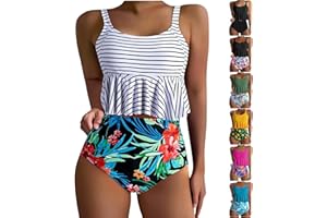 SCRRMZO Tankini Swimsuits for Women High Waisted Tummy Control Bathing Suits Two Piece Falbala Bikini Set for Women 2025