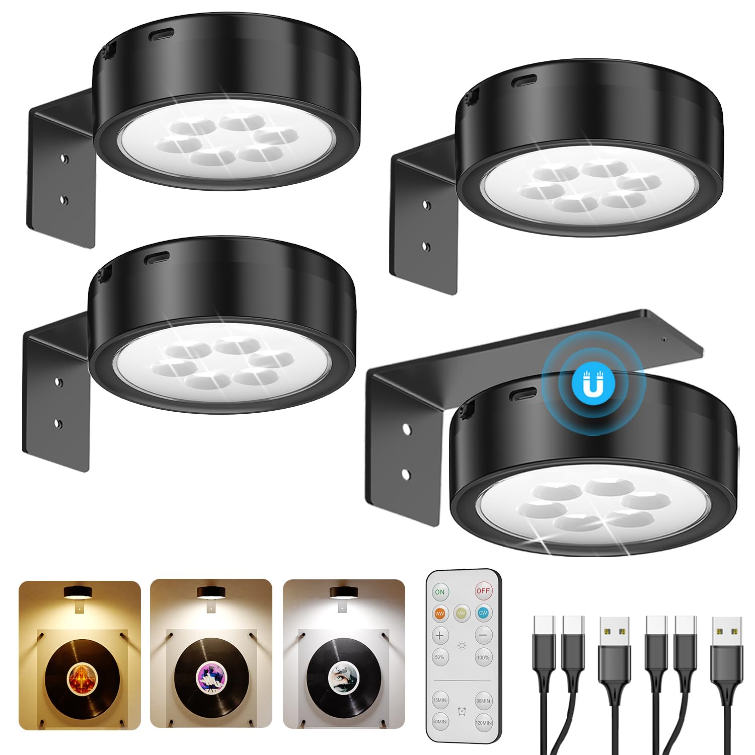 Photo 1 of USB Rechargeable Wall Light Over Picture Frame, 2600mAh Battery Operated Wall Art Lighting for Paintings Wireless Gallery Wall Light with Remote LED Magnetic Puck Light for Accent Display Photo Museum