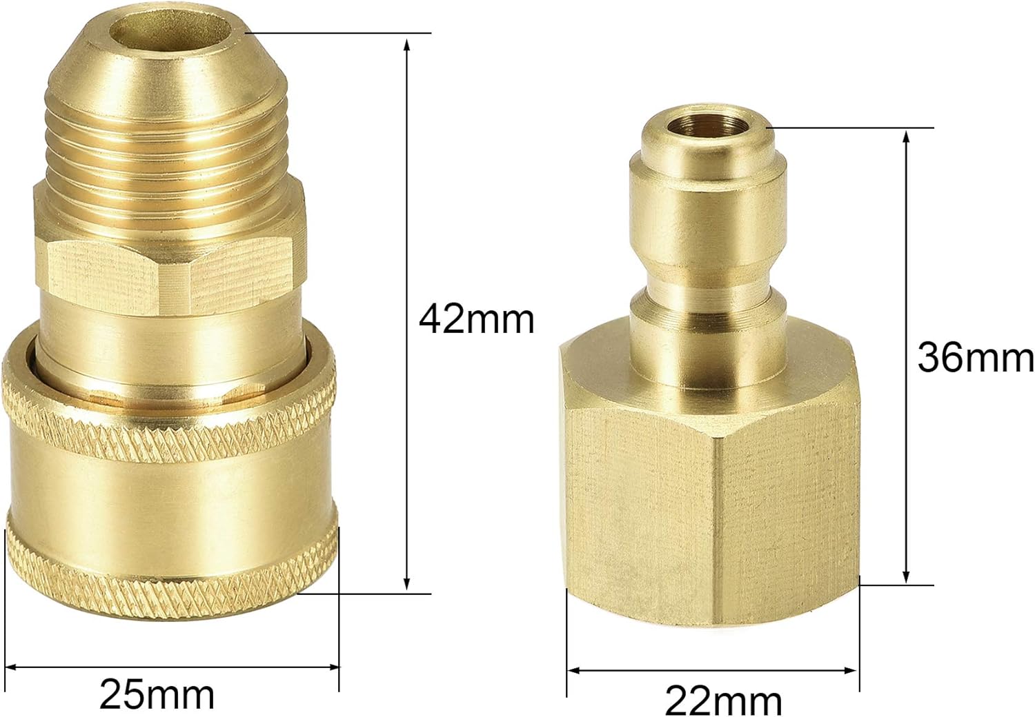 sourcing map Garden Hose Brass Quick Connect Set Fittings M18x1.5 Male & M18 Female Thread Water Hose Connectors Pressure Washer Adapter - Image 3
