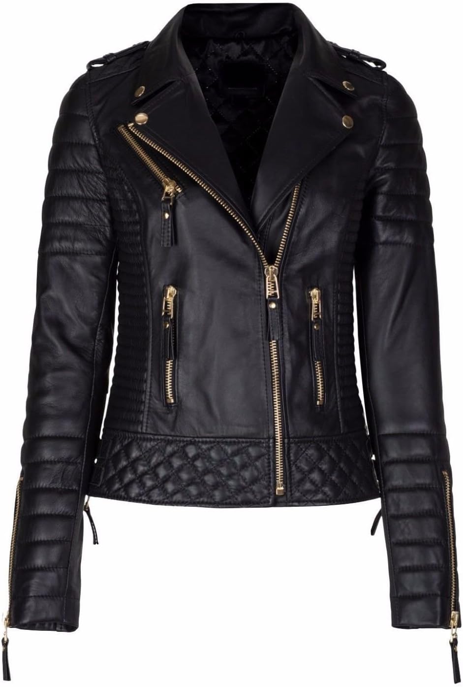 Women Diamond Quilted Kay Leather Black Biker Jacket
