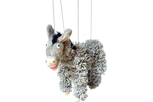 Artisan Owl Donkey Marionette Puppet - Yarn Donkey with Wooden Feet, Detachable Strings