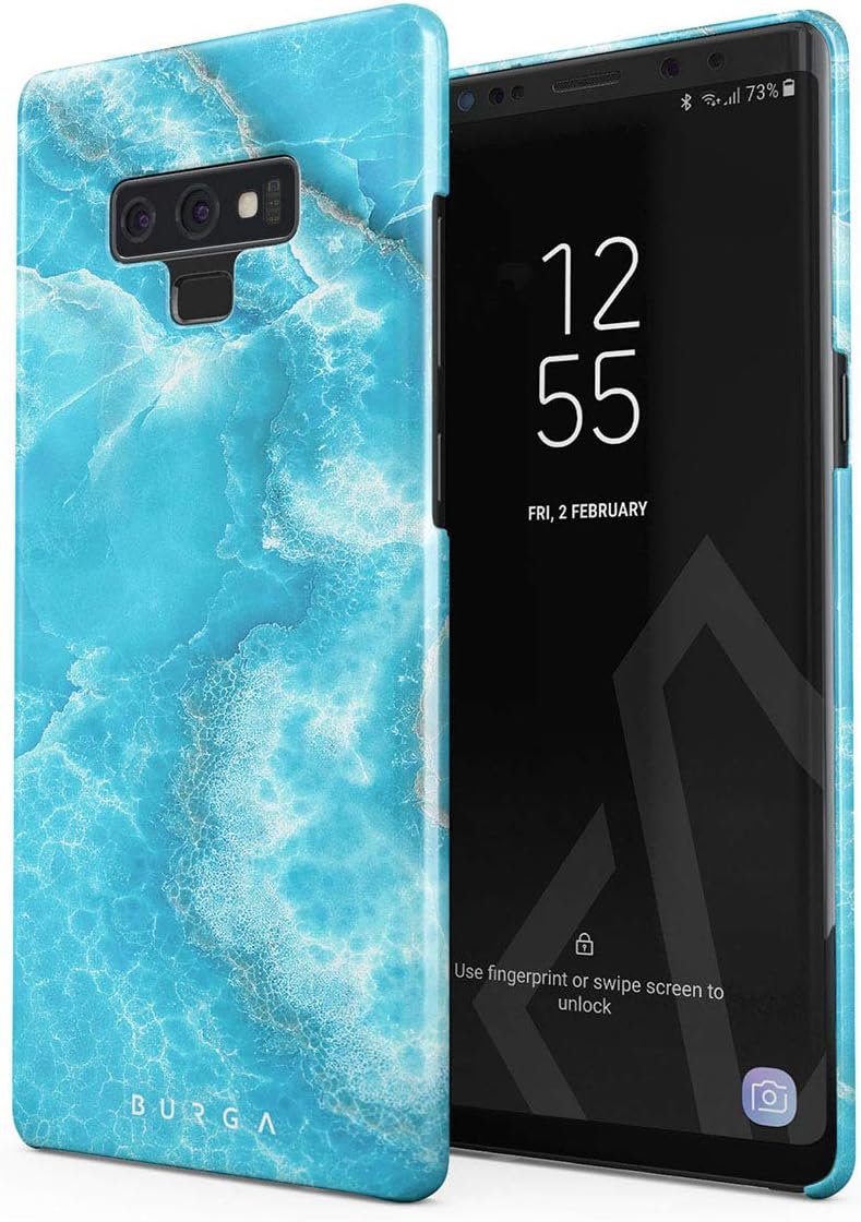 BURGA Phone Case Compatible With Samsung Galaxy Note 9 - Sky Blue Teal Marble Turquoise Azure Ocean Cute for Girls Sea Bright Stone Cute For Women Thin Design Durable Hard Plastic Protective Case