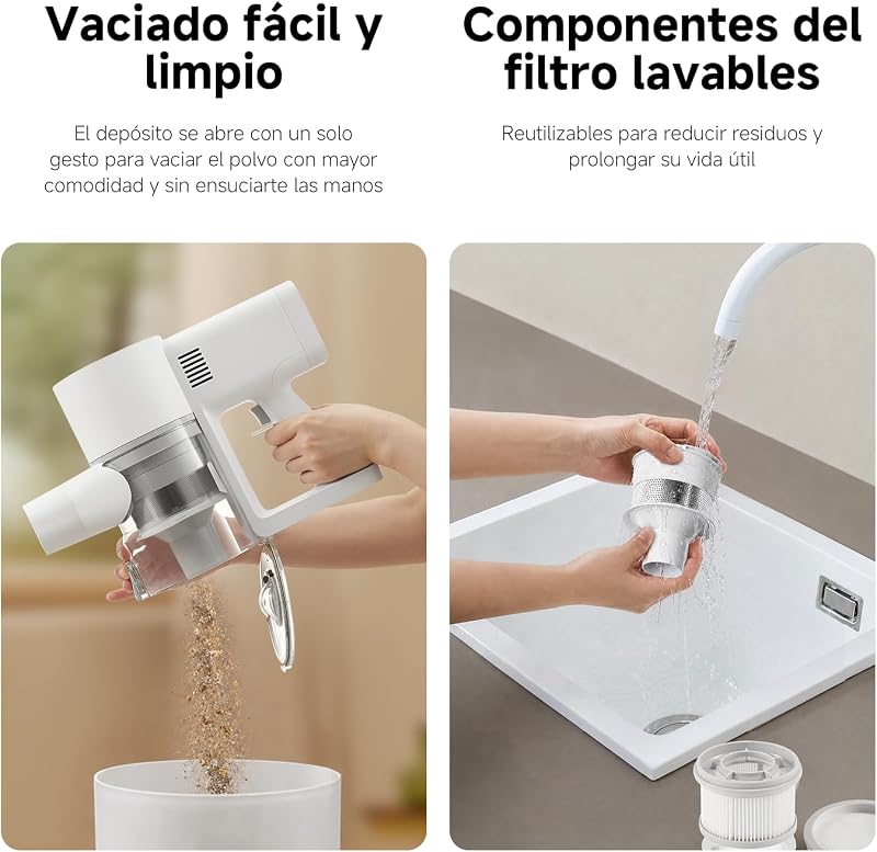 Aspiradora inalámbrica G20, 25 kPa / 150 AW, 60 min de autonomía, filtración 99.9%, con luz Frontal para detección de Polvo, Ideal para Suelos Duros, alfombras y Pelo de Mascotas, White
