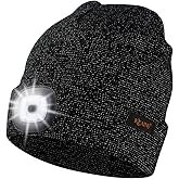 Keains Unisex Beanie with The Light ，Rechargeable LED Headlamp Cap， Warm Knit Hats for Winter Safety Gifts for Men Women Dad