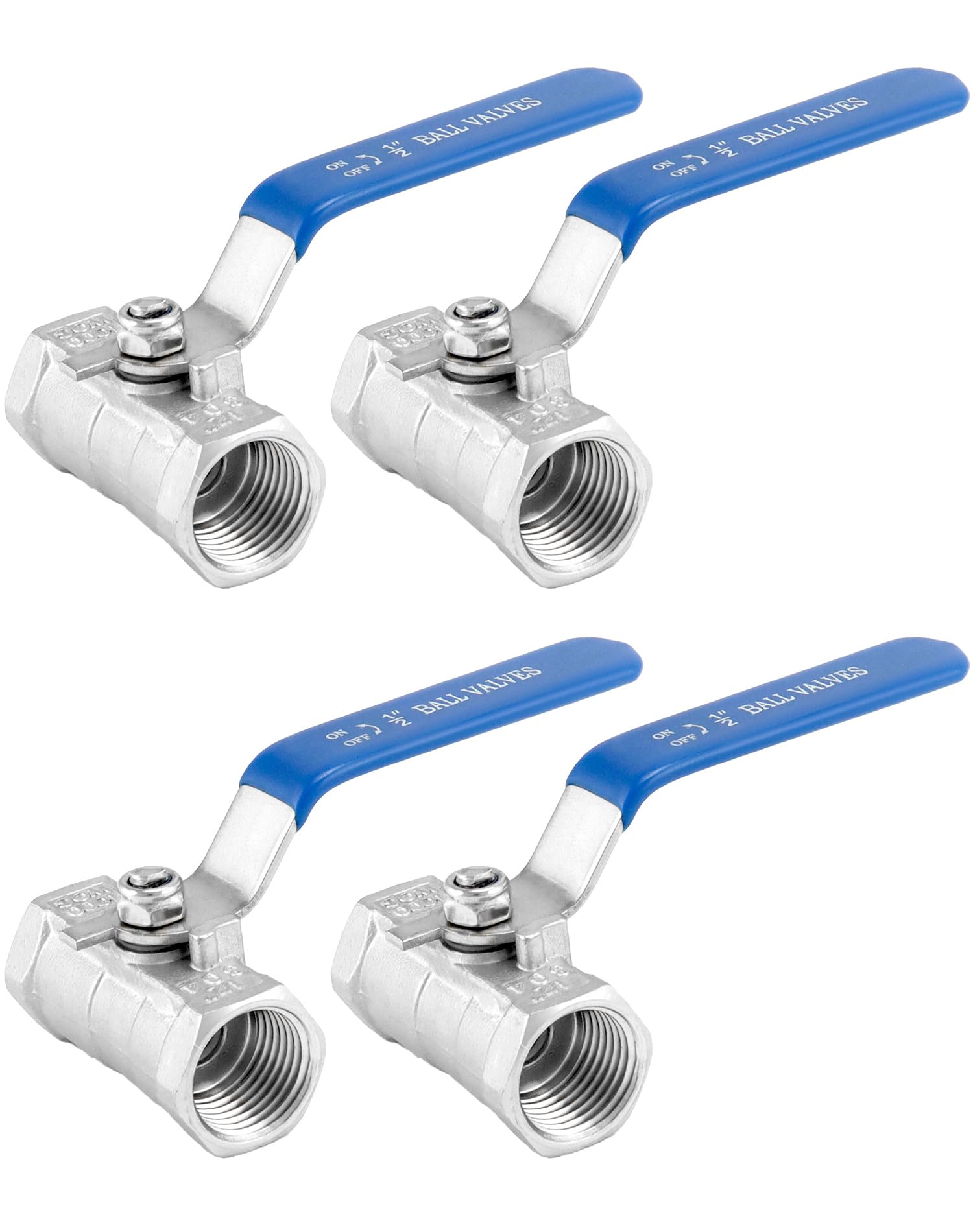 Photo 1 of QWORK 1/2 Inch NPT Stainless Steel Ball Valve, 4 Pack Standard Port for Water, Oil, and Gas