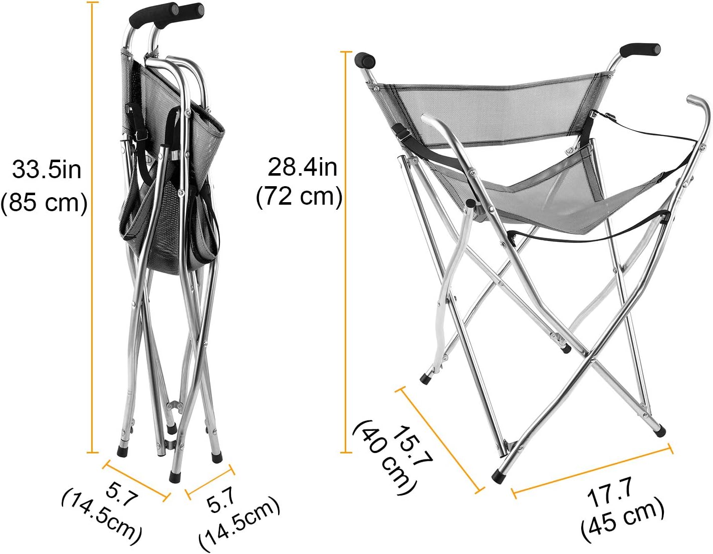 Freshore Walking Stick Chair Seat - Folding Camping Cane Portable Stool Heavy Duty Aids for Seniors (L Size Grey) - Image 3