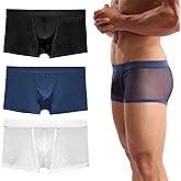 Mens Sexy Underwear Breathable Mesh Boxer Briefs See Through Hollow Lingerie