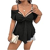 SOLY HUX Women's Plus Size T Shirt Twist Front Cold Shoulder Short Sleeve Tee Peplum Tops