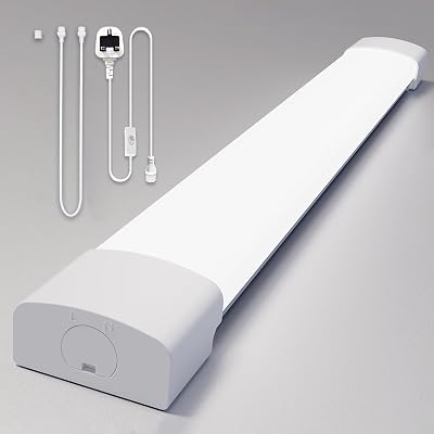 Amdelne 6000K LED Batten Light 1.3ft 40cm 16W IP65 Plug In Wall Ceiling Light